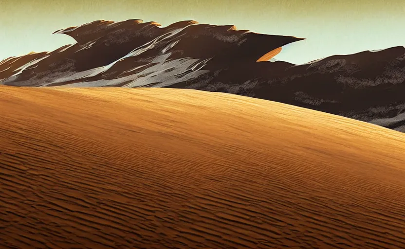 Image similar to Paul Atreides landing on Arrakis, landscape, digital art, highly detailed