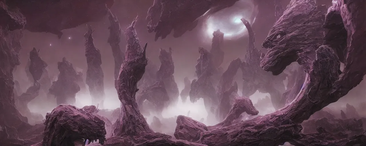 Image similar to dark galaxy by wayne barlowe, no ground, realistic lighting, dynamic lighting, octane render