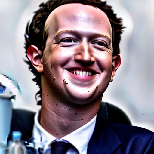 Image similar to mark zuckerburg akward smiling, highly detailed, high quality, hd, 4 k, 8 k, canon 3 0 0 mm, professional photographer, 4 0 mp, lifelike, top - rated, award winning, realistic, sharp, no blur, edited, corrected, trending