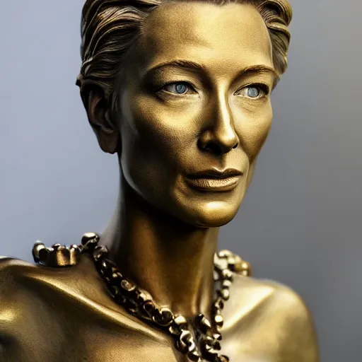 Image similar to bronze sculpture of cate blanchett , photorealism