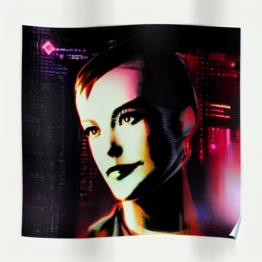 Prompt: Molly from the novel Neuromancer, eye implants, portrait shot, cyberpunk, movie still, poster art by Drew Struzan