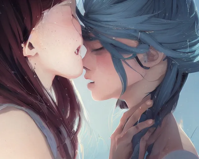 prompthunt: portrait of a girl kissing another girl on the neck, anime,  trending on Artstation