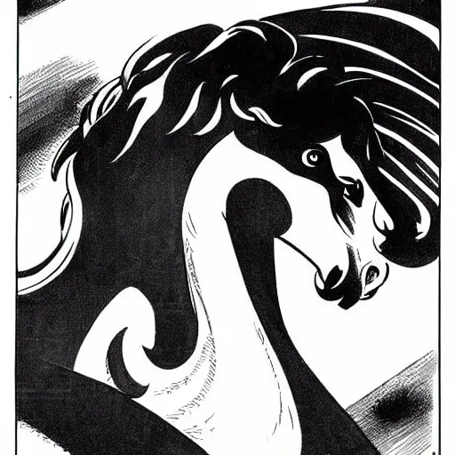 Image similar to clean simple line art of a beautiful elegant unicorn. white background. well composed, clean black and white line drawing, beautiful detailed face. illustration by steve ditko and jack kirby and greg rutkowski