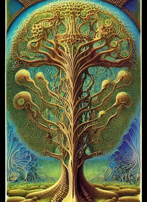 Image similar to tree of life by roger dean and andrew ferez, art forms of nature by ernst haeckel, divine chaos engine, symbolist, visionary, art nouveau, botanical fractal structures, organic, detailed, realistic, surreality