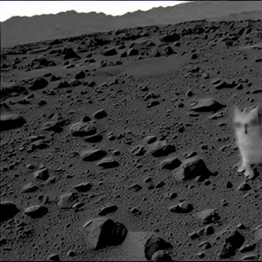 Prompt: Cat aliens on Mars surface, an old restored photo from a Mars rover