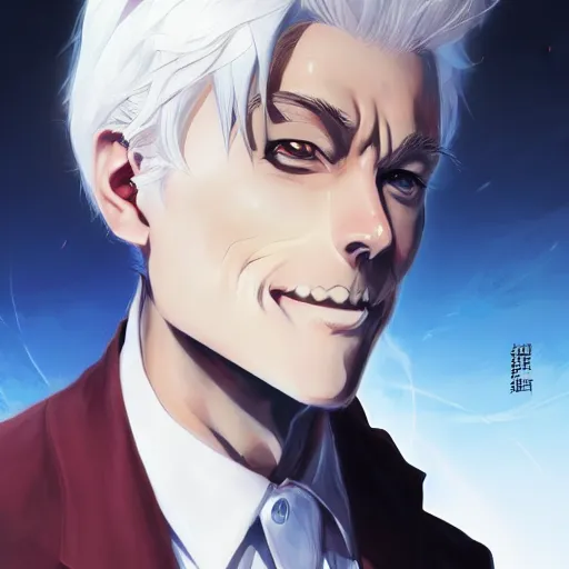 Prompt: anime portrait of old elon musk as an anime boy, white hair, by Stanley Artgerm Lau, WLOP, Rossdraws, James Jean, Andrei Riabovitchev, Marc Simonetti, and Sakimichan, trending on artstation