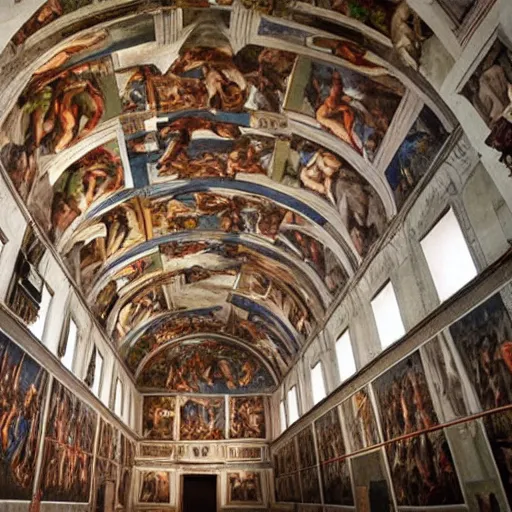 Image similar to the sistine chapel covered with images by dantes inferno