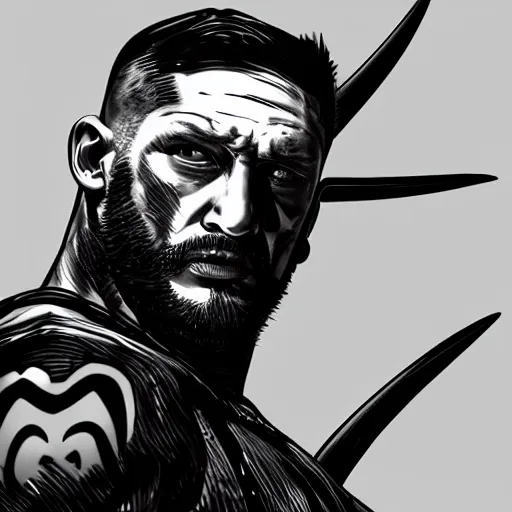 Image similar to Tom Hardy in wolverine suit Digital art 4K quality Photorealism