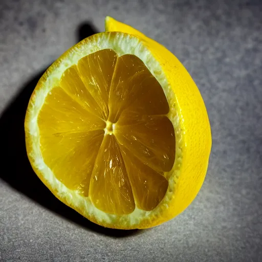 Prompt: high - res closeup macro photography om a lemon, lemon peel
