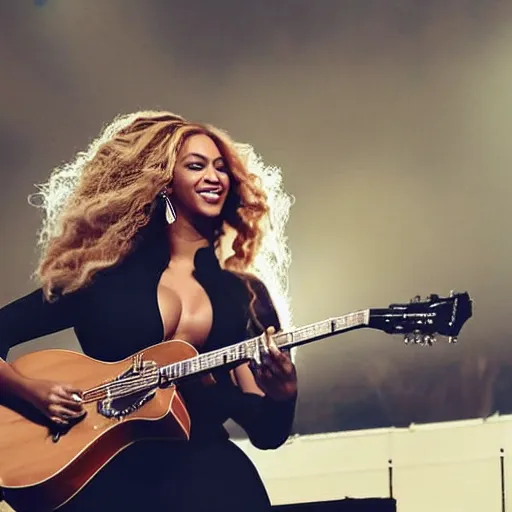 Prompt: Beyonce playing the guitar