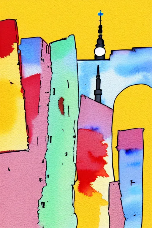 Image similar to minimalist watercolor art of berlin wall, illustration, vector art