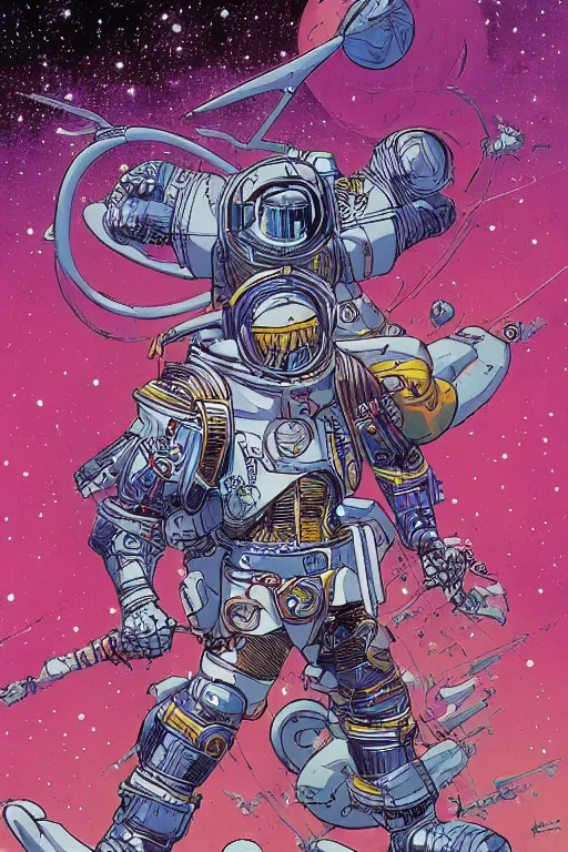 Prompt: space gladiator, by Moebius, highly detailed, vertical symmetry