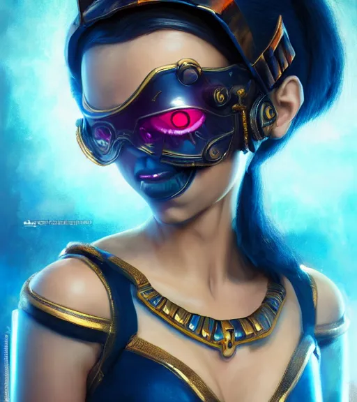 Prompt: an epic fantasy comic book style portrait painting of an extremely cute and adorable very beautiful imposing cyberpunk cleopatra, character design by mark ryden and pixar and hayao miyazaki, unreal 5, daz, hyperrealistic, octane render, cosplay, rpg portrait, dynamic lighting, intricate detail, harvest fall vibrancy, cinematic