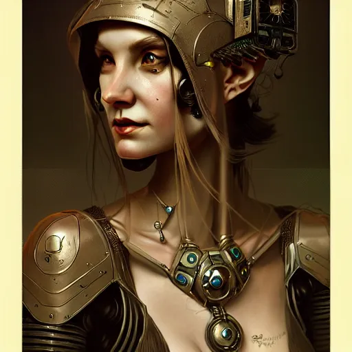Prompt: dieselpunk robotic elvish empress, extremely detailed, hyperrealistic, intricate, soft light, fantasy, d & d, digital painting, art station, by wlop