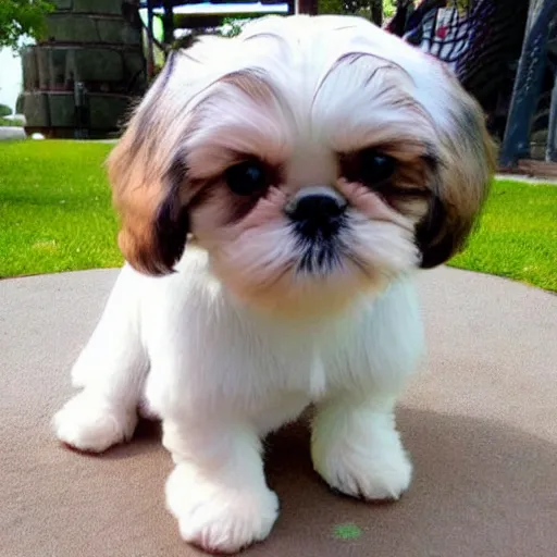 Prompt: 1 0 cute shih tzu puppies in a playground