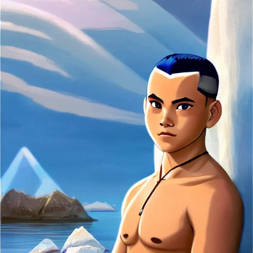 Image similar to beautiful serene intricate photograph of sokka from the water tribe as an inuit young man, dark hair, light blue eyes, smiling softly, relaxing on the beach, golden hour, soft focus, 8 k, art by irakli nadar, hyperrealism, hyperdetailed, ultra realistic