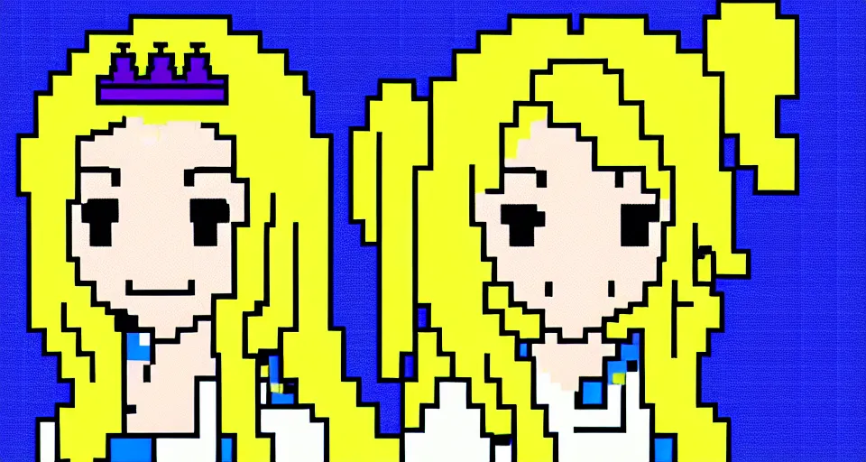 Prompt: pixel art of mugi from k - on, with crown!! on top! of her head!, pixel art