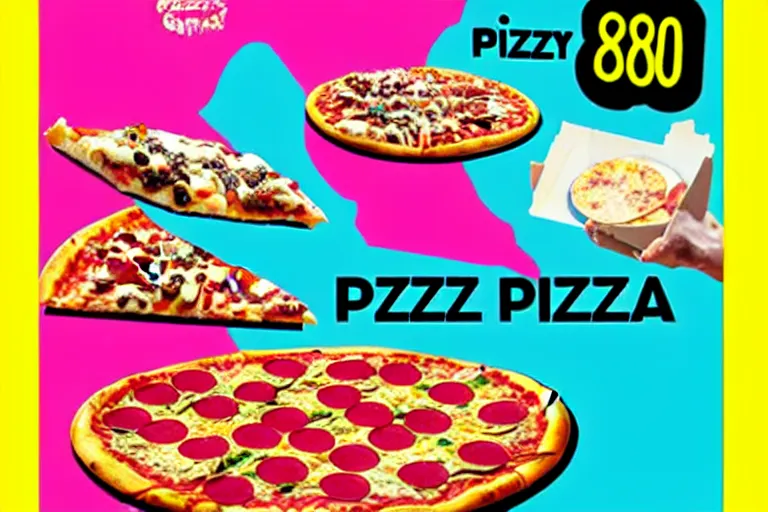 Image similar to 80s, drugs, pizza, party, advertisement