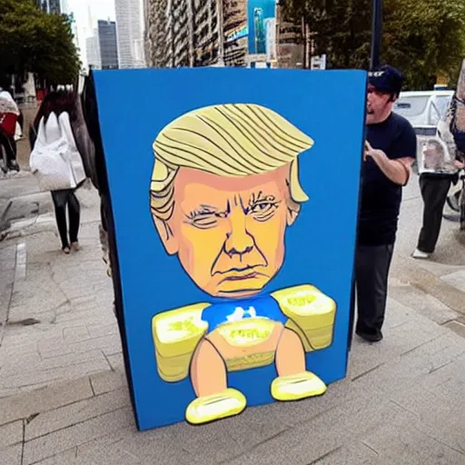 Image similar to pop-up art of Trump wearing diapers