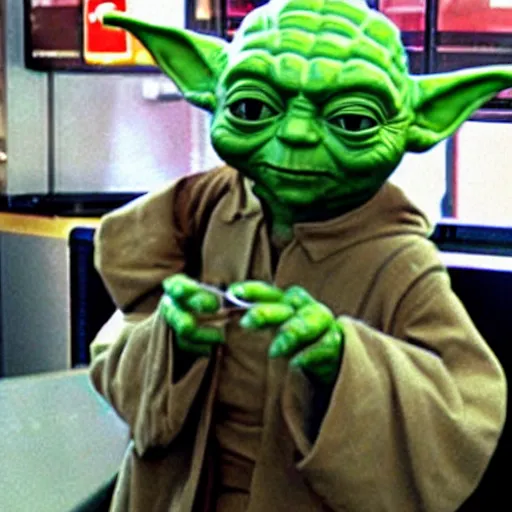 Image similar to Yoda working at McDonald's