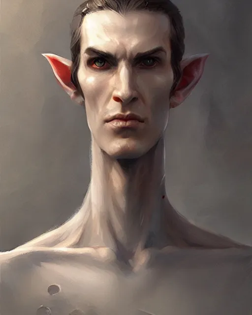 Image similar to character portrait of a slender half - elven man, by greg rutkowski, mark brookes, jim burns, tom bagshaw, trending on artstation