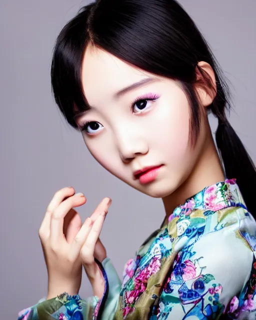 Image similar to Pretty little Chinese girl with big eyes and double eyelids in fashionable dress