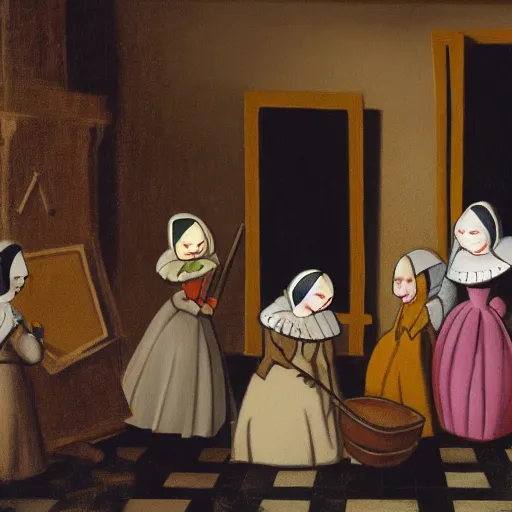 Prompt: las meninas with stick figures, flash animation