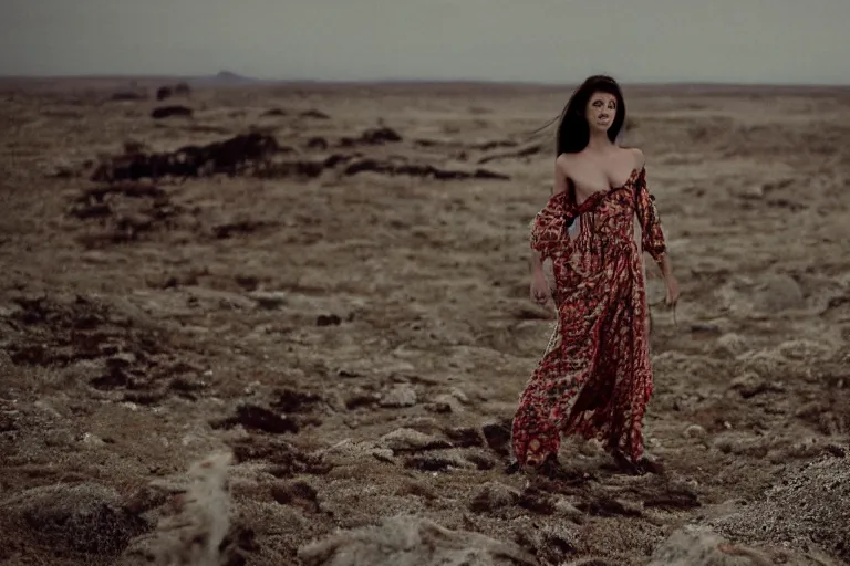 Image similar to 85mm beautiful model fashion photoshoot at the end of the world by Emmanuel Lubezki