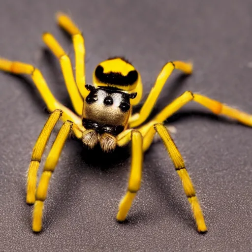 Prompt: a spider with black legs and a yellow body