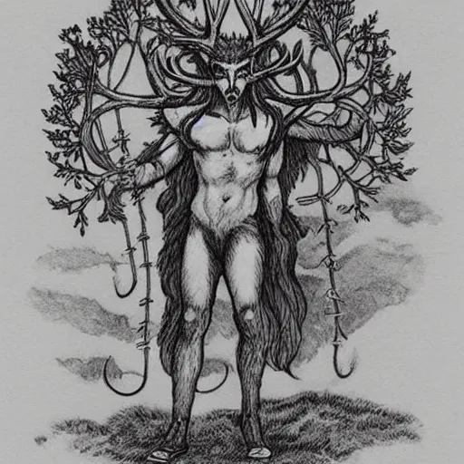 Image similar to Cernunnos and nature in the style of DZO:OLIVIER