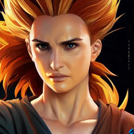 Image similar to super saiyan natalie portman, highly detailed, digital painting, artstation, concept art, smooth, sharp focus, illustration, art by artgerm and greg rutkowski and alphonse mucha