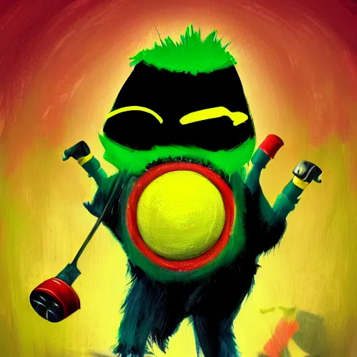 Image similar to a portrait of a skateboarding tennis ball monster skateboarding, chalk, digital art, fantasy, magic, chalk, trending on artstation, ultra detailed, professional illustration by basil gogos