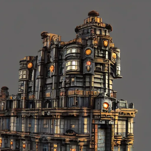 Image similar to soviet residential building in Warhammer 40k, complex imperial gothic steampunk architecture, epic, dramatic lighting