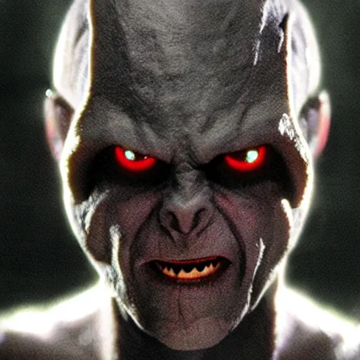 Image similar to a creature from a major horror hollywood movie, dark elf evil glowing eyes