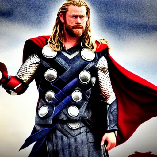 Image similar to Thor being played by Tom Hank, stylized photo