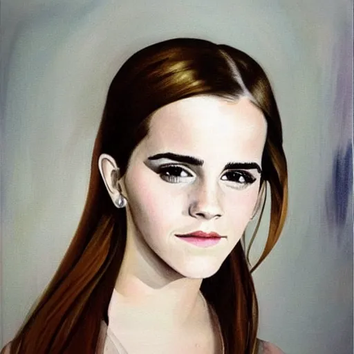 Image similar to A beautiful painting of Emma Watson with a faint pink tint in her cheeks. Her eyes are looking towards the left, and she wears a small possibly amused smile. by Raphael