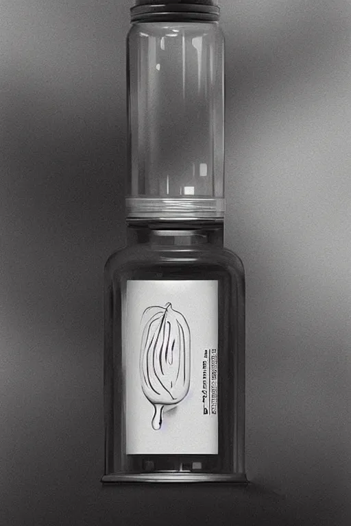 Image similar to concept art of an apple white dietary supplement in a transparent bottle with big black sticker on it by aenaluck, artgerm and roberto ferri and greg rutkowski, blue and white tones, digital painting, artstation, concept art, smooth, sharp foccus ilustration hq