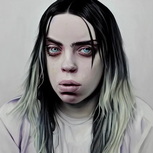 Image similar to Billie Eilish scary painting very detailed 4K