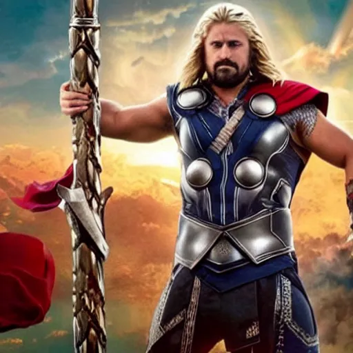 Prompt: film still of rocking star yash as thor in thor ragnarok