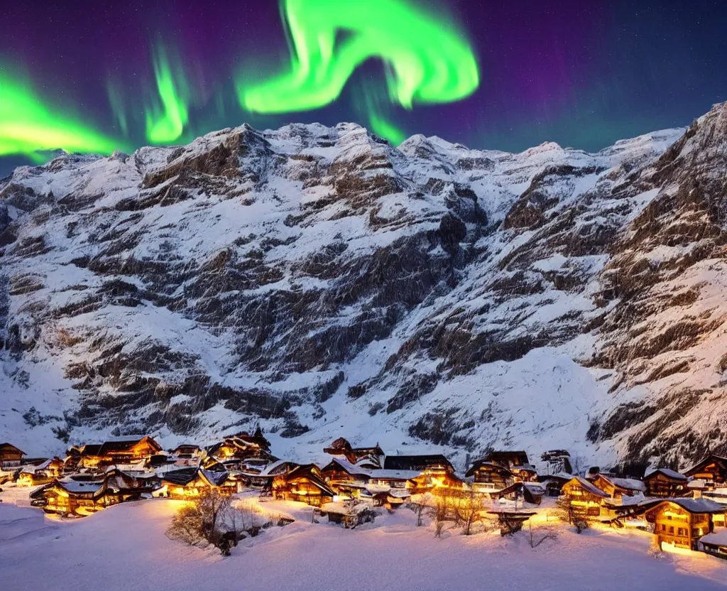 Image similar to Switzerland beautiful with northern lights in the sky astounding