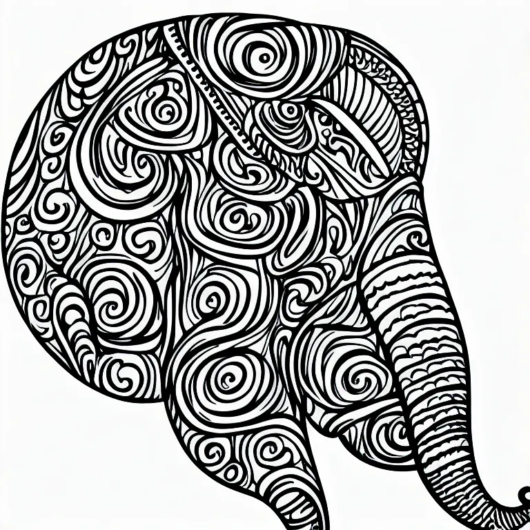 Prompt: beautiful elephant's head, ornamental, fractal, line art, vector, outline, simplified, colouring page