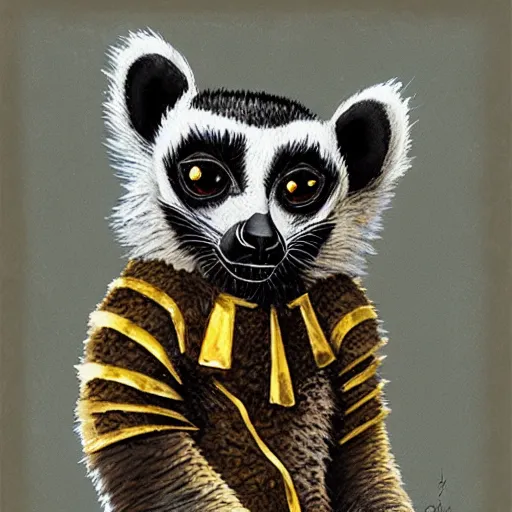 Image similar to rich lemur wearing gold armor