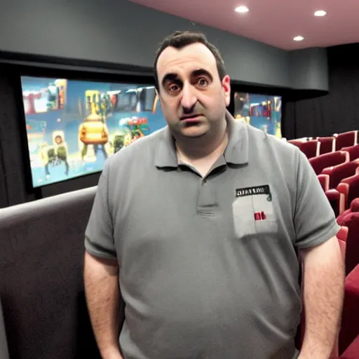 Image similar to mike stoklasa working at a movie theatre 4k high quality