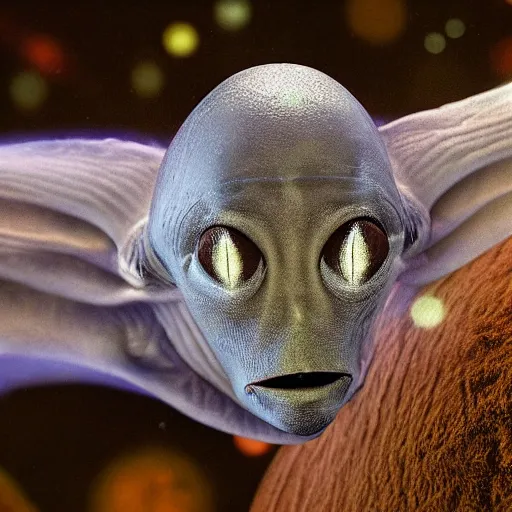 Prompt: awardwinning photo of a gentle, curious, caring alien life form, by national geographic