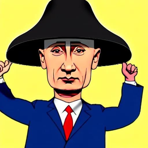 Image similar to vladimir putin with a nuclear mushroom cloud for a hat, cartoonish, in the style of genndy tartakovsky