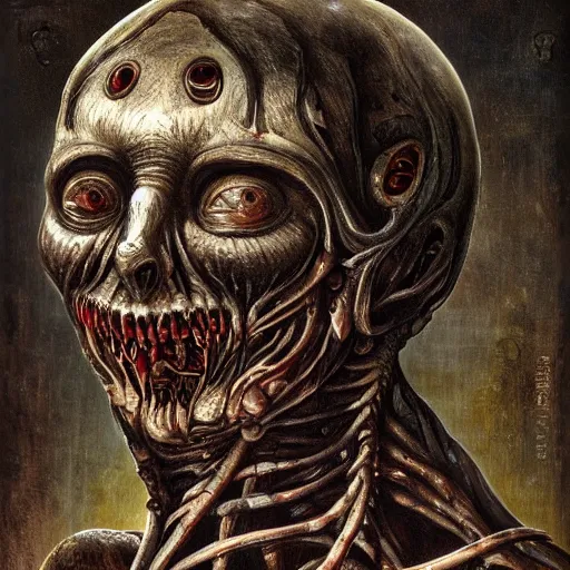 Image similar to bodyhorror portrait by h. r. giger of mikhail nikolayevich zadornov who became a degraded abomination, photo - realistic, color image, 2 k, highly detailed