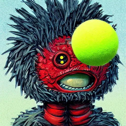 Prompt: a tennis ball monster shrugging, digital art, fantasy, magic, trending on artstation, ultra detailed, professional illustration by Basil Gogos