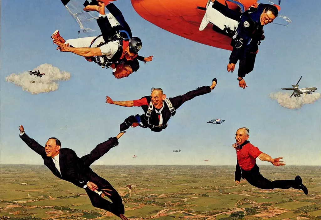 Image similar to benjamin netanyahu skydiving, plane and parachute in background, by norman rockwell, highly detailed