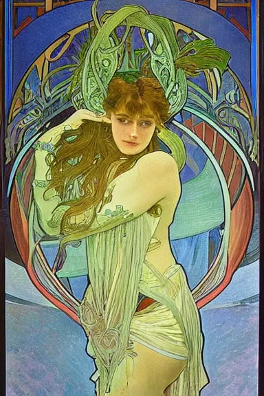 Image similar to This is a monster, and its name is Greeny, oil painting without frame by Alphonse Mucha