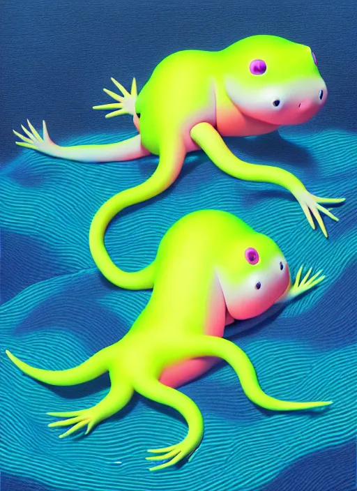 Image similar to cute a big woman intertwined axolotl by shusei nagaoka, kaws, david rudnick, airbrush on canvas, pastell colours, cell shaded, 8 k